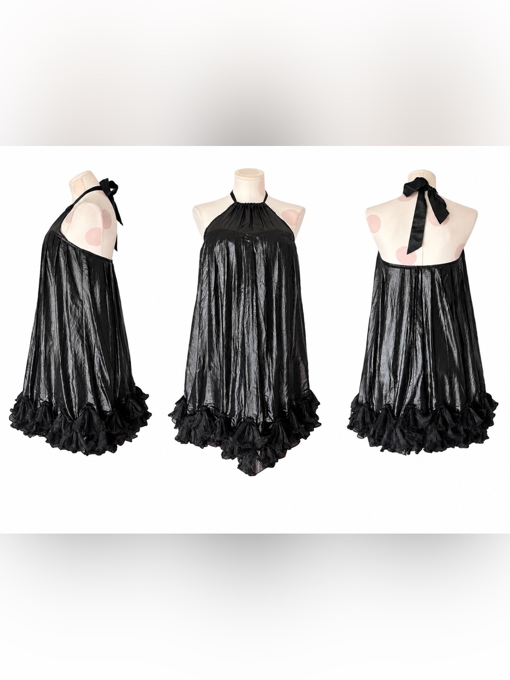Y2K Metallic Halter Babydoll Dress – Black – S
